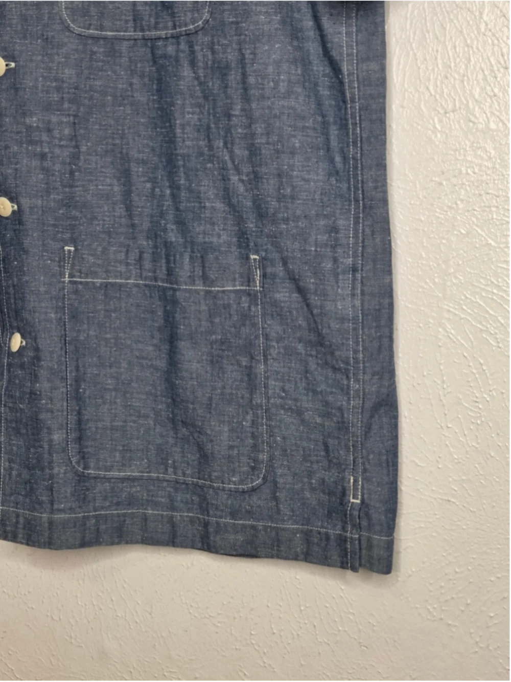 J.Crew Wallace & Barnes Guayabera Shirt Men's Large Chambry Blue Short Sleeve